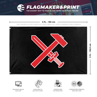A mockup depicting custom flag specifications and measurements for 'Strasserist flag'
