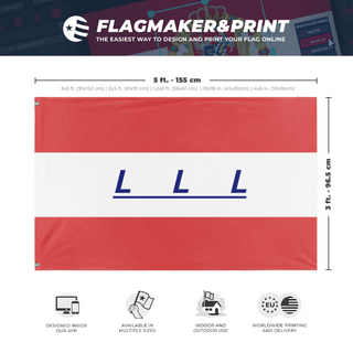 A mockup depicting custom flag specifications and measurements for 'LLL flag'