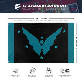A mockup depicting custom flag specifications and measurements for 'ICA flag'