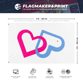A mockup depicting custom flag specifications and measurements for 'loopy flag'