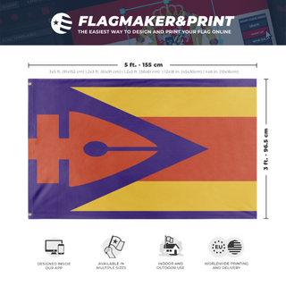 A mockup depicting custom flag specifications and measurements for 'fake flag'