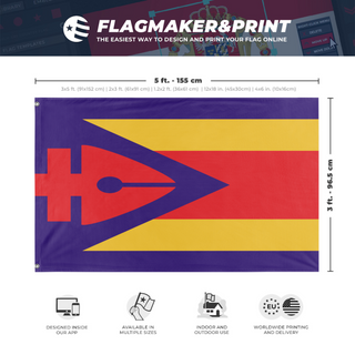 A mockup depicting custom flag specifications and measurements for 'Handicraft flag'