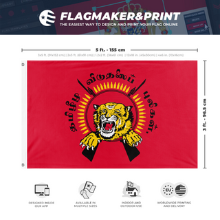 A mockup depicting custom flag specifications and measurements for 'Tiger flag'