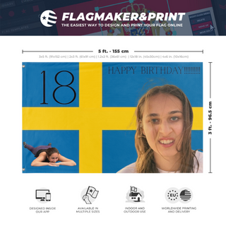 A mockup depicting custom flag specifications and measurements for 'Luisa flag'