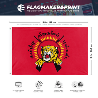 A mockup depicting custom flag specifications and measurements for 'Tiger flag'