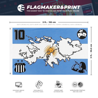 A mockup depicting custom flag specifications and measurements for 'WC flag'