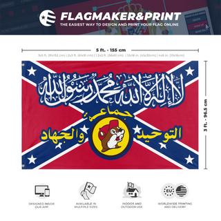 A mockup depicting custom flag specifications and measurements for 'SouthernBucces flag'