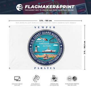 A mockup depicting custom flag specifications and measurements for 'CGDSWSR flag'