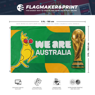 A mockup depicting custom flag specifications and measurements for 'we are australia flag'