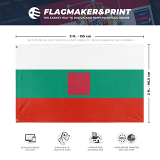 A mockup depicting custom flag specifications and measurements for 'T flag'