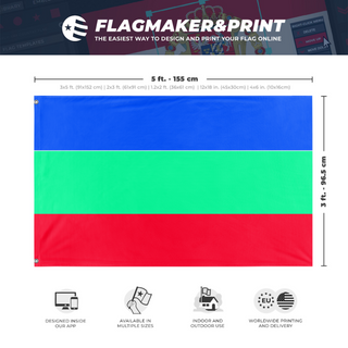 A mockup depicting custom flag specifications and measurements for 'Earth land flag'