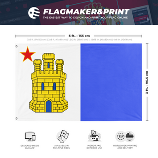 A mockup depicting custom flag specifications and measurements for 'Porto Dourado flag'