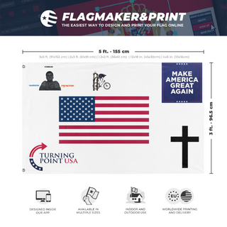 A mockup depicting custom flag specifications and measurements for 'usa flag'