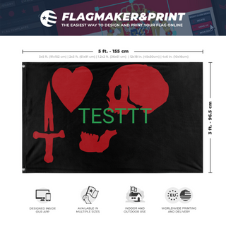 A mockup depicting custom flag specifications and measurements for 'T flag'