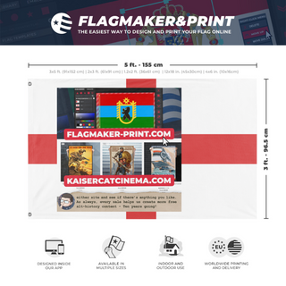 A mockup depicting custom flag specifications and measurements for 'T flag'