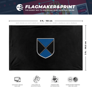 A mockup depicting custom flag specifications and measurements for 'Azerole-Flag-3'