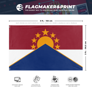 A mockup depicting custom flag specifications and measurements for 'Parliamentary Republic of Marang flag'