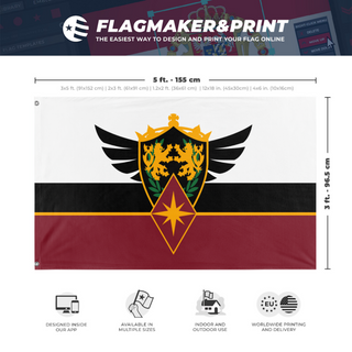 A mockup depicting custom flag specifications and measurements for 'Imperium flag'