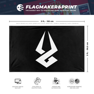 A mockup depicting custom flag specifications and measurements for 'Hades Flag'