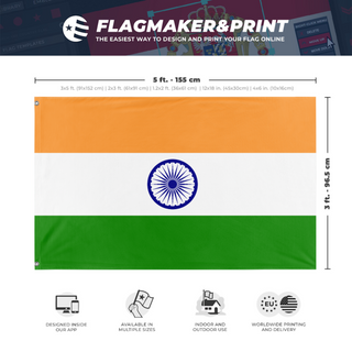 A mockup depicting custom flag specifications and measurements for 'T flag'