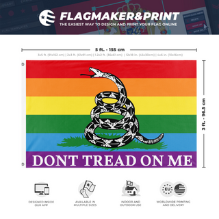 A mockup depicting custom flag specifications and measurements for 'gadsden flag'