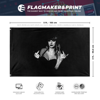 A mockup depicting custom flag specifications and measurements for 'ts flag'