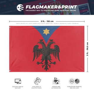 A mockup depicting custom flag specifications and measurements for 'Custom Heraldic flag'