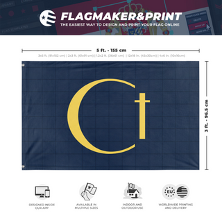 A mockup depicting custom flag specifications and measurements for 'Christcience flag'