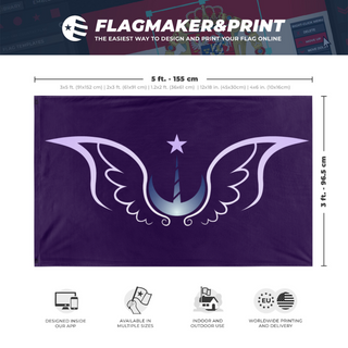 A mockup depicting custom flag specifications and measurements for 'Lunar Empire flag'