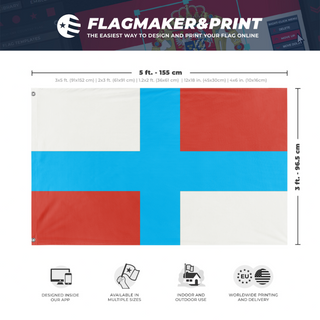 A mockup depicting custom flag specifications and measurements for 'Russian National State flag'