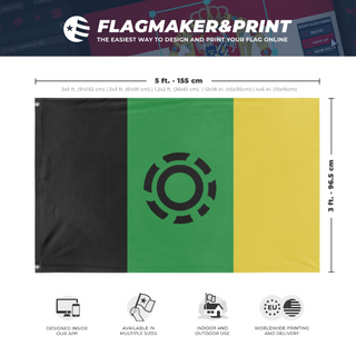 A mockup depicting custom flag specifications and measurements for 'f flag'