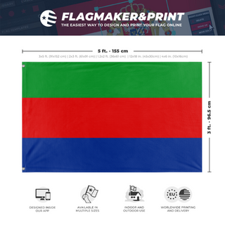A mockup depicting custom flag specifications and measurements for 'zdf flag'