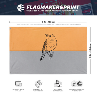 A mockup depicting custom flag specifications and measurements for 'pootis flag'
