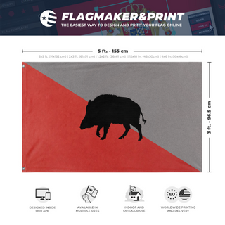 A mockup depicting custom flag specifications and measurements for 'pest flag'