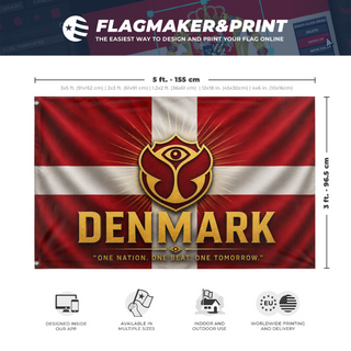 A mockup depicting custom flag specifications and measurements for 'Denmark flag'