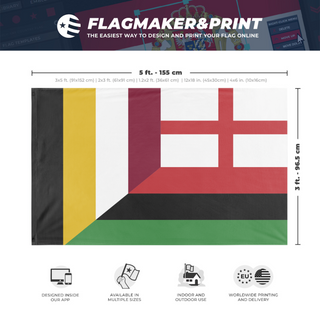 A mockup depicting custom flag specifications and measurements for 'TOTA Plurinational flag'