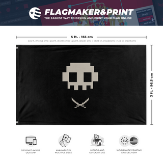 A mockup depicting custom flag specifications and measurements for 'BlackArtStudios flag'
