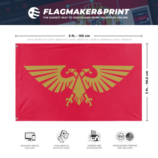 A mockup depicting custom flag specifications and measurements for 'Imperium of Man flag'