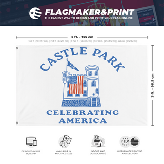 A mockup depicting custom flag specifications and measurements for 'Cp flag'