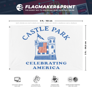 A mockup depicting custom flag specifications and measurements for 'Cp flag'