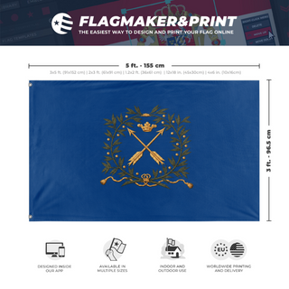 A mockup depicting custom flag specifications and measurements for 'Dalregementet flag'
