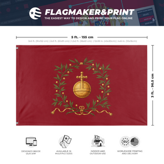 A mockup depicting custom flag specifications and measurements for 'Upplands regemente Kompanifana flag'