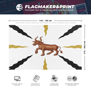 A mockup depicting custom flag specifications and measurements for 'Vastgota-Dals regemente kompanifana flag'