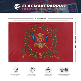 A mockup depicting custom flag specifications and measurements for 'Nylands regemente kompanifana flag'