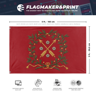 A mockup depicting custom flag specifications and measurements for 'Narke-Varmlands regemente flag'