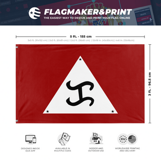 A mockup depicting custom flag specifications and measurements for 'Official NMKO flag V1'