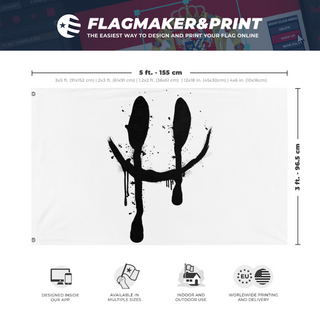 A mockup depicting custom flag specifications and measurements for 'me flag'