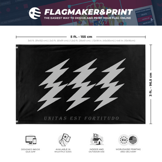 A mockup depicting custom flag specifications and measurements for 'unity flag'