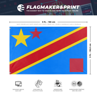 A mockup depicting custom flag specifications and measurements for 'test flag'