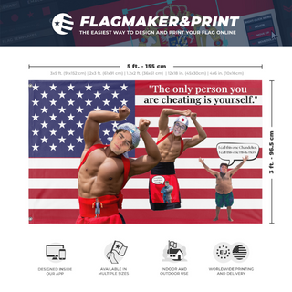 A mockup depicting custom flag specifications and measurements for 'Gym flag'